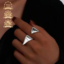 1pc Fashionable Luxury Elegant Unique 925 Sterling Silver Synthetic Zirconia Geometric Line Asymmetrical Open Ring, Suitable For Women's Vacation & Party - Silver - View 9