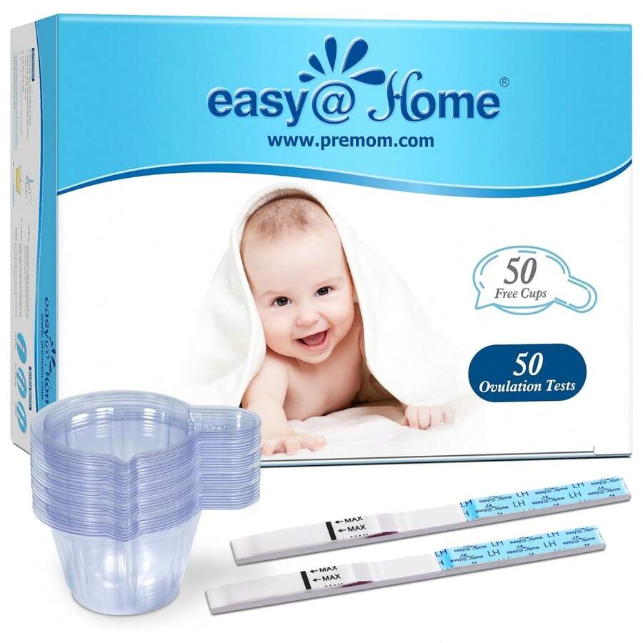 Easy@Home 50 LH Ovulation Test Strips + 50 Urine Cups: Ovulation Test Predictor Kit, Powered By Premom Ovulation Tracker App - 50LH + 50 Cups - View 1