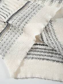 ANDREILEE Men's Casual Loose Solid Color Vintage Irregular Hollow Out Knitted Sweater, Relaxed Fit Versatile Commuting Polo Collar Pullover T-Shirt Knit Short Sleeve Top, Spring/Summer - White - View 8