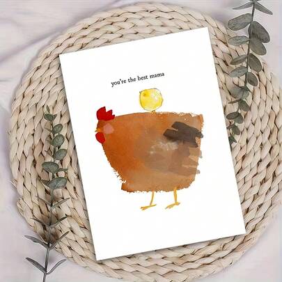 1pc "Charming 'You're The Best Mama' Chicken Greeting Card"Cheerful Celebration Card – Clean White Backdrop, Delicate Watercolor Illustration Of A Mama Hen With A Chick, Loving "You're The Best Mama" Message, Greeting Card With Envelope, Blank Inside For Personal Notes, Perfect Gift For Mothers, Moms & Family To Celebrate Birthdays Or Mother's Day With Warm, Charming Style, Delightful Card Blending Cute Art & Affection