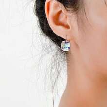 ¡RecomendadoAOBOCO - Aretes de plata esterlina adornados con cristales de Austria, aretes de vidrio cuadrados con corte de cojín, hipoalergénicos, joyería de aniversario de cumpleaños, regalos para mujeres¡Top de Temporada - Negro - - Ver 2