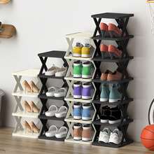 9/6 Tier Vertical Shoe Stand Space Saving Narrow Shoe Rack, Small Shoe Shelf, DIY Free Standing Shoes Storage Organizer For Entryway, Closet, Hallway, Easy Assembly And Stable In Structure, Black & White, Plastic Material, Consumables - 黑色 - 查看 11