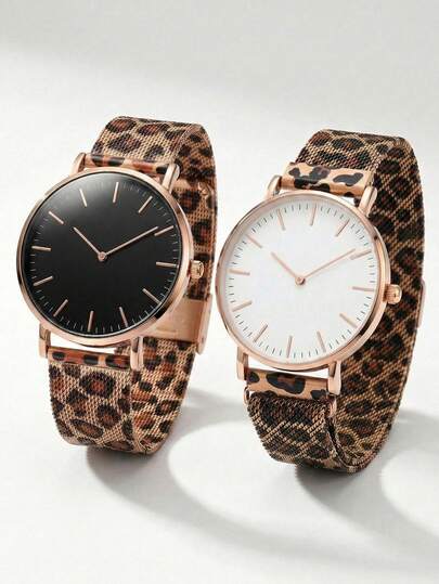 1件装女士金色表圈豹纹金属表壳及表带石英女表，磁扣/单扣米兰尼斯表带，时尚百搭的女士腕表，适合日常休闲装扮，可作为生日礼物、圣诞礼物、母亲节礼物、节日礼物，优雅女士腕表。