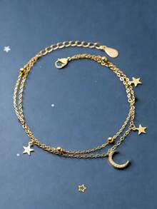 Vòng tay vàng sang trọng hai lớp hình ngôi sao và mặt trăng có thể điều chỉnh kích thước dành cho nữ - Vàng - Xem 7