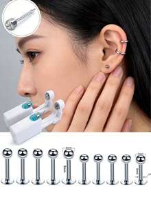 Disposable Sterile Ear Piercer (Second-Generation Ear Piercing Tool), Paired With Spare Titanium Steel Ear Studs, Is A Tool Set For Self Piercing Ears - Silver - View 8