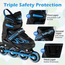 Adjustable Kids' Inline Skates 4 Sizes Adjustable Blade Roller With Light-Up Wheels Black + Black/Purple/Blue - màu đen - Xem 5