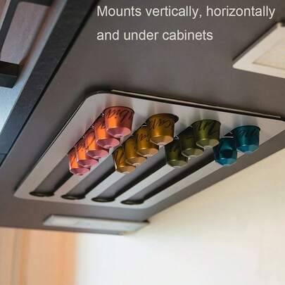 Estantería de pared para cápsulas de café de acero inoxidable | No se requiere perforación, dispensador de carga superior, acabado metálico elegante | Adecuado para cocina/oficina/comedor, ahorro de espacio | Regalo ideal para Navidad y inauguración de casa