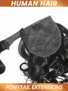 Tóc giả đuôi ngựa uốn sóng tự nhiên, kiểu tóc đuôi ngựa bằng tóc thật, có khóa dán, kiểu kẹp Brazil dành cho nữ, màu đen tự nhiên. - Natural Black - Xem 4