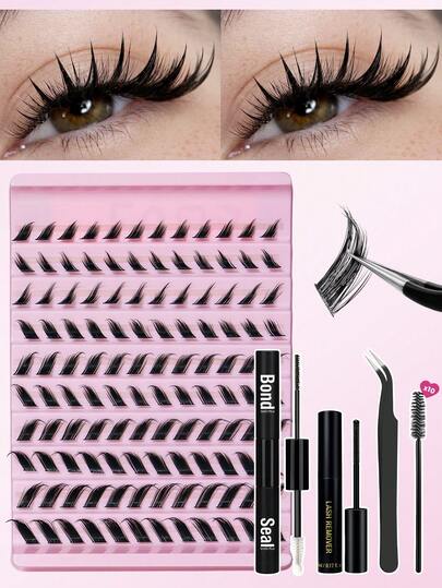 DIY Eyelash Extension Kit - Cluster Lashes, Eyelash Glue And Sealant, Waterproof And Long-Lasting, Makeup Tools