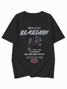 2026 Summer New Women's Round Neck Casual Loose American English Graphic Tee, Street Fashion Versatile Short Sleeve T-Shirt - Black - View 5