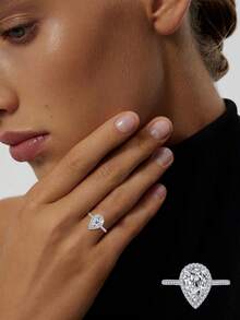 1枚925纯银方形切割戒指，适合女性佩戴。椭圆形轻盈立方氧化锆首饰，适合作为礼物。 - 戒指 - 查看 1