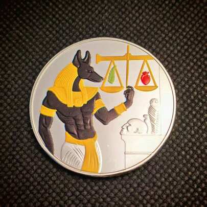 1/4 piezas Moneda conmemorativa plateada con el Dios Anubis, cabeza de perro, estilo antiguo egipcio, coleccionable