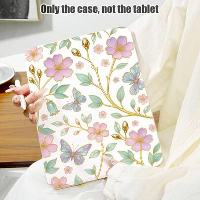 1pc Butterfly & Floral Pattern PU Leather Flip Cover Case With 360 Degree Rotating Stand And Pen Slot, Auto Sleep/Wake Function, Compatible With Samsung A9/A9+/S9/S9FE/A11/A11+/S11/S10 FE/S10 FE+/S10 Lite, Apple Air 5/6, Honor, Matepad SE 11, And Other Popular Models, Suitable For Back To School, Valentine's Day, Holiday Gifts