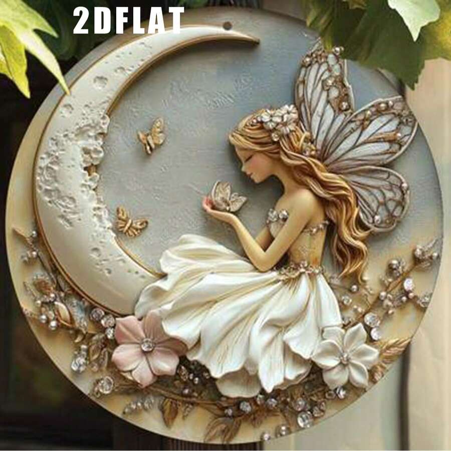 1 Pc Round Wall Art Sign, Vintage Fairy And Moon Metal Plaque, Suitable For Home, Living Room, Office Decor, Party Decoration, Perfect Gift For Friends, 8x8 Inches, No Battery Required, Fitting For Valentine's Day, General Celebrations Home Decor, Room Decor, Wall Decor E-I-D Round Wall Decor, Boho Wall Decor, Metal Wall Art, Farmhouse Wall Decor, Circle Wall Decor, Bedroom Wall Decor, Round Mirror, Woven Wall Hanging, Living Room Wall Art, Celestial Wall Decor - 彩色 - 查看 1