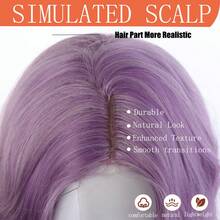 30英寸紫色合成长卷发假发，女士蕾丝前波浪假发，逼真洛丽塔长直发透气纤维假发帽 - 乾枯玫瑰色 - 查看 7
