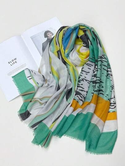 1pc Green Casual Natural Spring/Autumn New Comfortable Elegant Versatile Fashion Sun Protection Scarf For Women