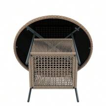 Modern Rattan Garden Furniture Set, Including A Round Glass Table And Four Armchairs, With An Iron Frame. Ideal For A Terrace, Balcony Or Patio. - Grey - View 8