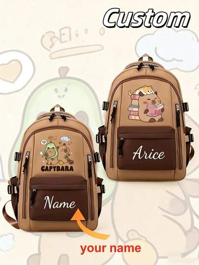 Personalized, Large Capacity, Customizable Kapibara 2D Printed Backpack, Suitable For Back To School Season. You Can Customize Your Name Or Holiday Greetings. Great For Daily School, Dance Class, And Travel Use. It Also Makes A Wonderful Birthday Gift, Souvenir Bag, Christmas Gift Or New Year Gift.