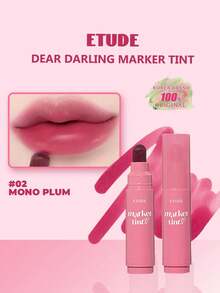 ETUDE Dear Darling唇彩02号单色梅子色，滋润持久唇彩，高显色度唇线笔，精准笔尖，易于涂抹，柔滑哑光妆效，不沾杯，缎光显色效果，纯素配方，韩国化妆品，3.5克/0.12盎司 - 02 Mono Plum - 查看 2
