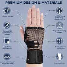 1 pieza Guantes de soporte de muñeca con fibra de cobre - Correa de compresión ajustable, diseño de malla transpirable con hebilla, adecuado para soporte de mano y muñeca, aplicable para actividades deportivas, vendaje de mano y protector de muñeca deportivo, ajuste ceñido - multicolor - Ver 5