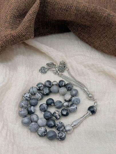 1条33颗天然石珠手链，适合男士日常佩戴和祈祷，多种颜色可选，附带念珠。