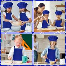 Apron And Chef Hat Set Adjustable Apron With 2 Pockets For Cooking Baking Painting In Blue - -皇家藍- - 查看 5