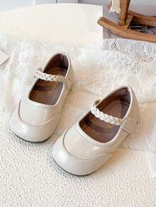 1双女婴舒适平底鞋，复古可爱皮鞋，时尚幼儿户外正装鞋，柔软休闲鞋 - 米色 - 查看 2