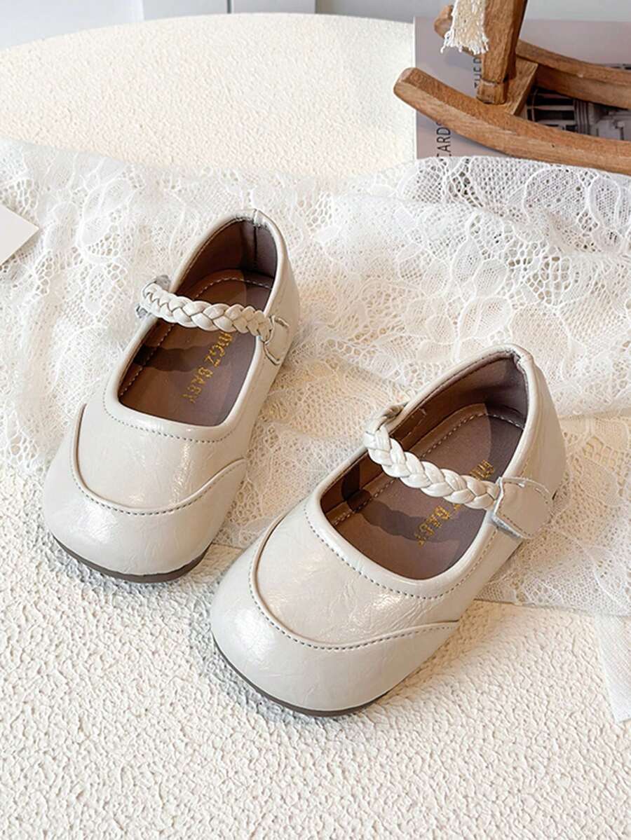 1 đôi giày bệt thoải mái cho bé gái, giày da dễ thương kiểu retro, giày thời trang ngoài trời cho bé, giày mềm mại thường ngày. - Màu be - Xem 1