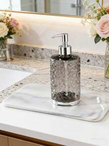 Smoke Grey Hammered Refillable Soap Dispenser, Modern Bathroom Liquid Soap Pump Bottle With Plated Rust-Proof Pump - Round - View 2