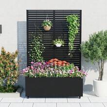 CuisinSmart Metal Planter Box With Trellis,Raised Garden Bed With Privacy Screen And Drainage Holes Idea For Climbing Plants, Vegetables & Vines - 有輪子的橫條紋 - 查看 6