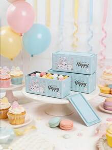 1pc Square Candy Box With Cartoon Rabbit Pattern, Containing Cute Cookies, Snacks And Cupcake Holders. Ideal For Easter Parties, Also Suitable As Piggy Bank, Holiday Gift, Birthday Gift, Or Adult Gift - Multicolor - View 3