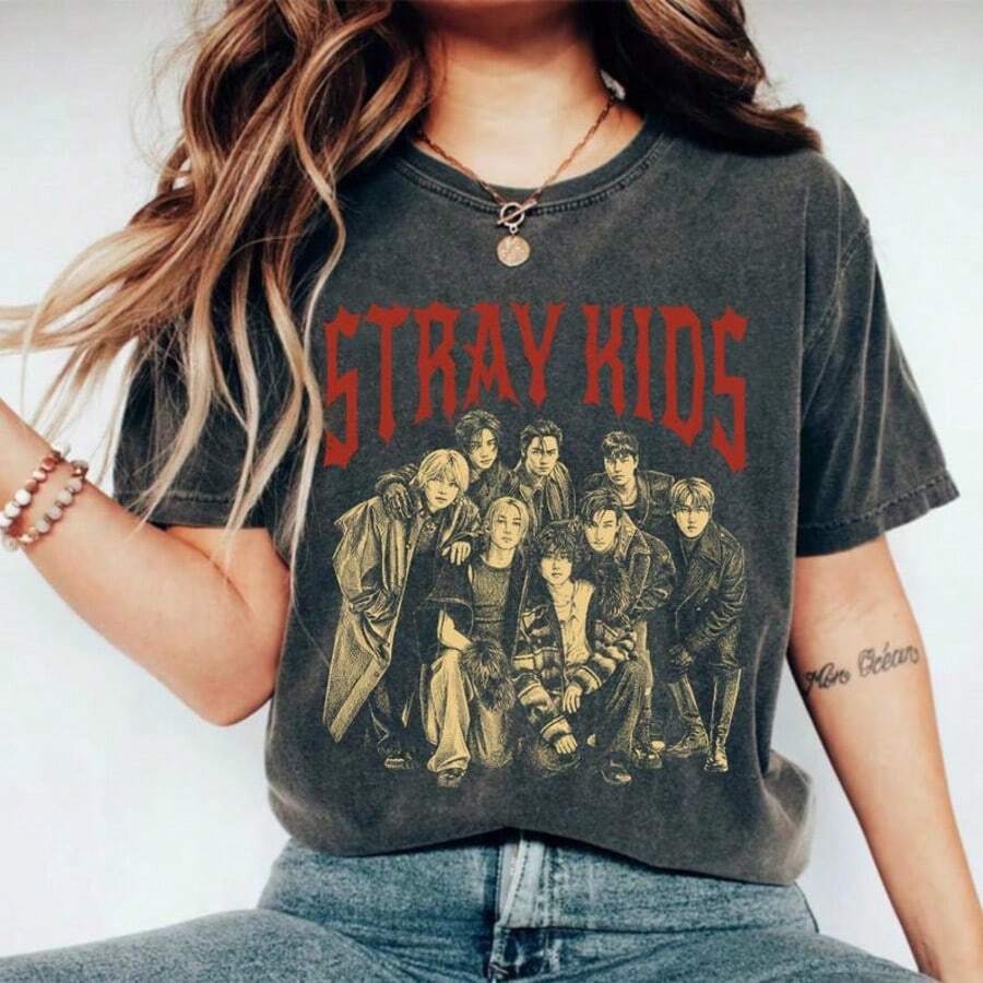 Retro Str AyKids Shirt, Kpop Music Tee, Gifts For Man And Women Unisex T-Shirt - màu đen - Xem 1