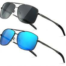 ¡RecomendadoSUNGAIT Lentes de sol Polarizadas Cuadradas de Aviador para Hombre Marco de Metal Duradero para Pesca Conducción Golf 100% protección UV¡Top de Temporada - Gunmetal/Gris + Gunmetal/Azul espejado - Ver 7