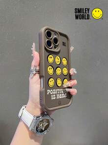 Smiley World 1 件装防震 TPU 材质全包覆手机壳，高清 UV 印刷，笑脸世界黄色可爱字母图案，兼容 16、15、14、13、12、11 Pro Max 及系列 - 彩色 - 查看 3