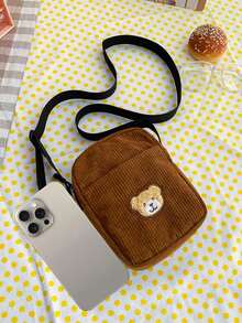 新款INS百搭时尚单肩包，简约清新韩版可爱卡通熊斜挎包 - 棕色 - 查看 6