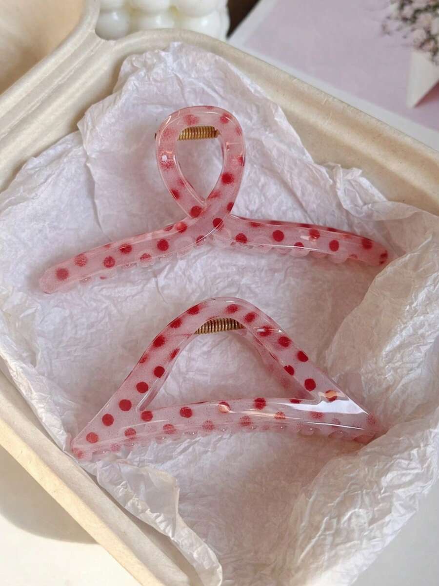 2个/套 女士粉色波点发夹，时尚百搭优雅简约纯色发爪，适合日常、休闲、派对、海滩、度假、发型设计、洗脸/洗头、化妆、服装配饰，秋冬春夏皆宜 - 彩色 - 查看 1