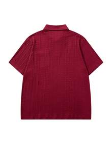 LOOKUN 纯色复古风男士 Polo 衫，时尚优雅商务休闲度假宽松版型纽扣半开襟翻领上衣，LOOKUN 春夏款 - 酒紅色 - 查看 6