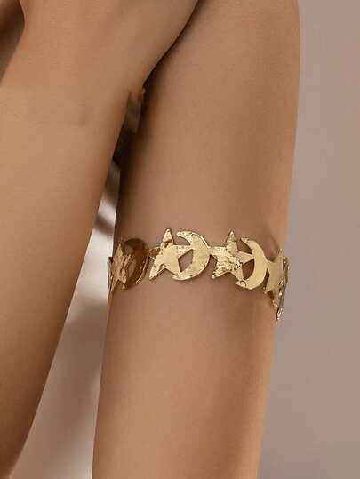 1 pieza Brazalete abierto elegante vintage con estrella y luna, adecuado para el Ramadán, fiestas y uso diario