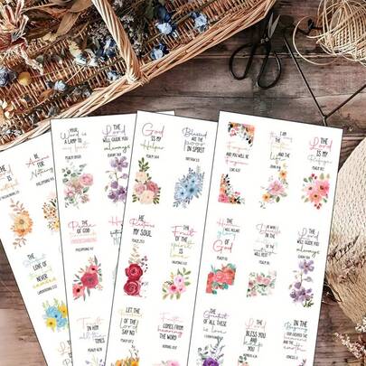 36张圣经经文转印贴纸，防水材质，可用于家具、桌子、水瓶和工艺品等，尺寸为24厘米×11厘米，是宗教活动和教会聚会的理想礼物。