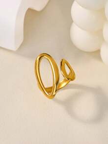 1pc Punk Geometric Hollow Open Ring, 18K Gold Plated Stainless Steel Band, Vintage Accessories Gift - Yellow Gold - View 1