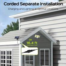 LiHangStar 1/2pcs 280LED Solar Wall Light, Outdoor Solar String Lights With Motion Sensor And Separate Solar Panel, Multi-Mode, Remote Control 3 Head Solar Floodlight, Suitable For Yard, Garage, Porch, Driveway - Solar-powered Split Wall Lamp - View 4