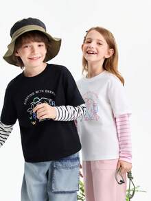 Annil 新款春季圆领长袖针织衫，男女童款 - 黑色 - 查看 2