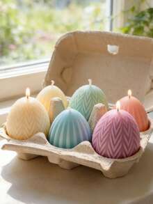 1个复活节彩蛋和兔子蜡烛模具（折耳彩蛋兔子/条纹兔子+条纹/波浪彩蛋），可重复使用，适用于石膏/树脂/混凝土，DIY复活节装饰品家居装饰工艺品制作 - A - 查看 4