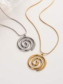 1件不锈钢复古简约风格项链，女士款，金色螺旋圆形蛇形链吊坠，适合日常佩戴 - Necklace - 查看 4