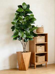 Kmitang 74-140厘米大型人造橡胶树，仿真榕树，塑料仿真香蕉叶，逼真榕树叶，热带棕榈植物枝条，家居花园办公室婚礼装饰，1棵（不含花盆） - 綠色 - 查看 2