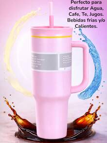 Termo Vaso Térmico Premium RR-39, de Acero Inoxidable 40 oz / 1200 ml con Asa Ergonómica, Popote Reutilizable y Tapa 3 en 1 – Doble Pared Aislante, Libre de BPA, Ideal para Bebidas Frías y Calientes, Disponible en 10 Colores Modernos para Uso Diario. - Rosa - Ver 6