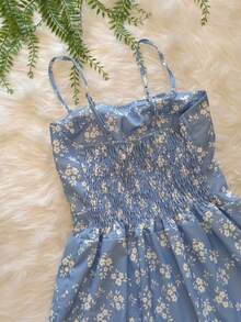 Women's Dress With Padded Cups, Floral Print, Adjustable Straps, Short, Loose Fit, New Summer Model - 淺藍色 - 查看 4