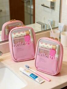 1pc Women's Large Capacity Makeup Bag, High-End Business Travel Skincare Toiletry Bag, Essential For Holidays, Transparent & Waterproof, Compact & Lightweight Cosmetic Pouch - Multicolor - View 10