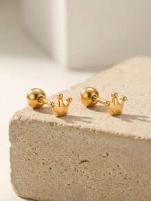 1 par de delicados pendientes de acero inoxidable dorado con decoración de pequeña, adecuados para decoración en reuniones, un regalo de joyería conmemorativa para familiares, amigos y compañeros de clase - Dorado - Ver 4