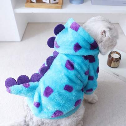 恐龙尾巴造型可爱加厚法兰绒宠物外套，带帽毛绒冬装